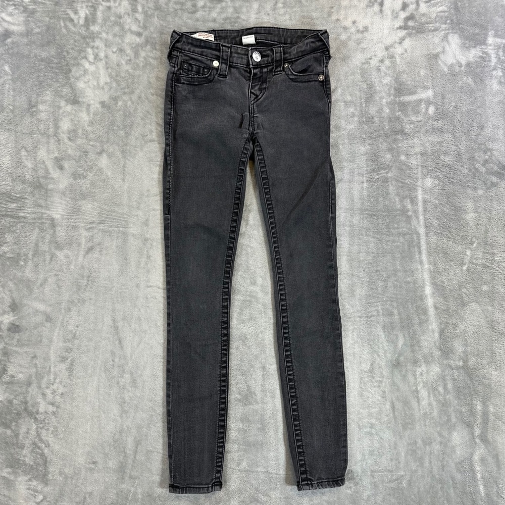 True Religion Halle Mid Rise Super Skinny Jeans Women's Size 24 Gray Denim Pants